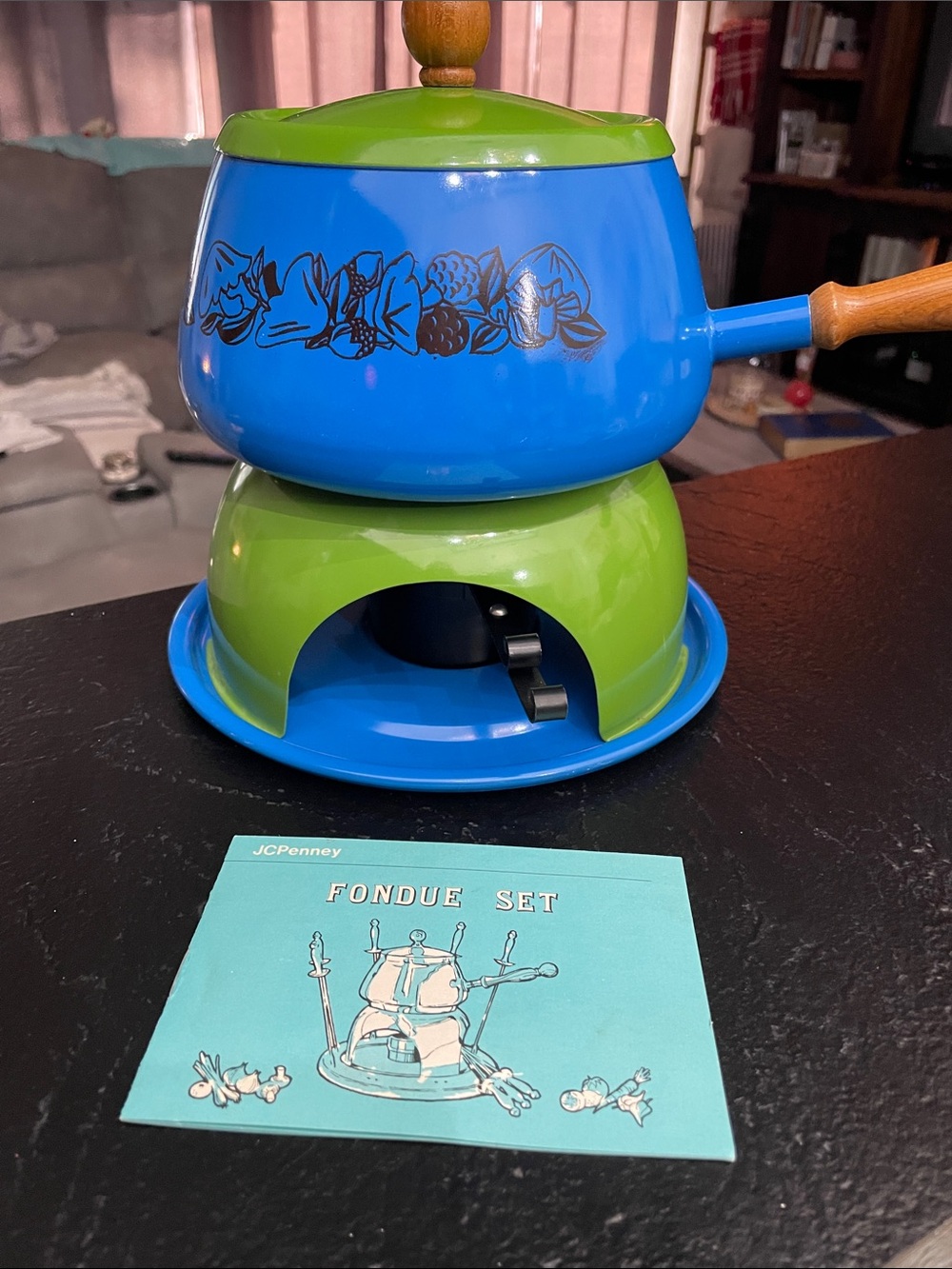 jcpenney Blue and Green Fondue Pot Japan 1970’s fun! (No skewers)